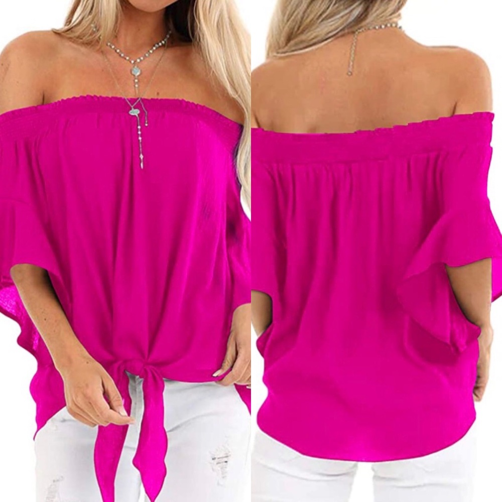 Off the shoulder tie front blouse.